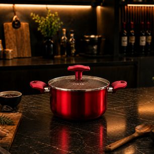 Olla Cacerola Antiadherente De Aluminio 20 Cm 4,8 Lts Con Tapa Modelo Rosso Marca Vitta