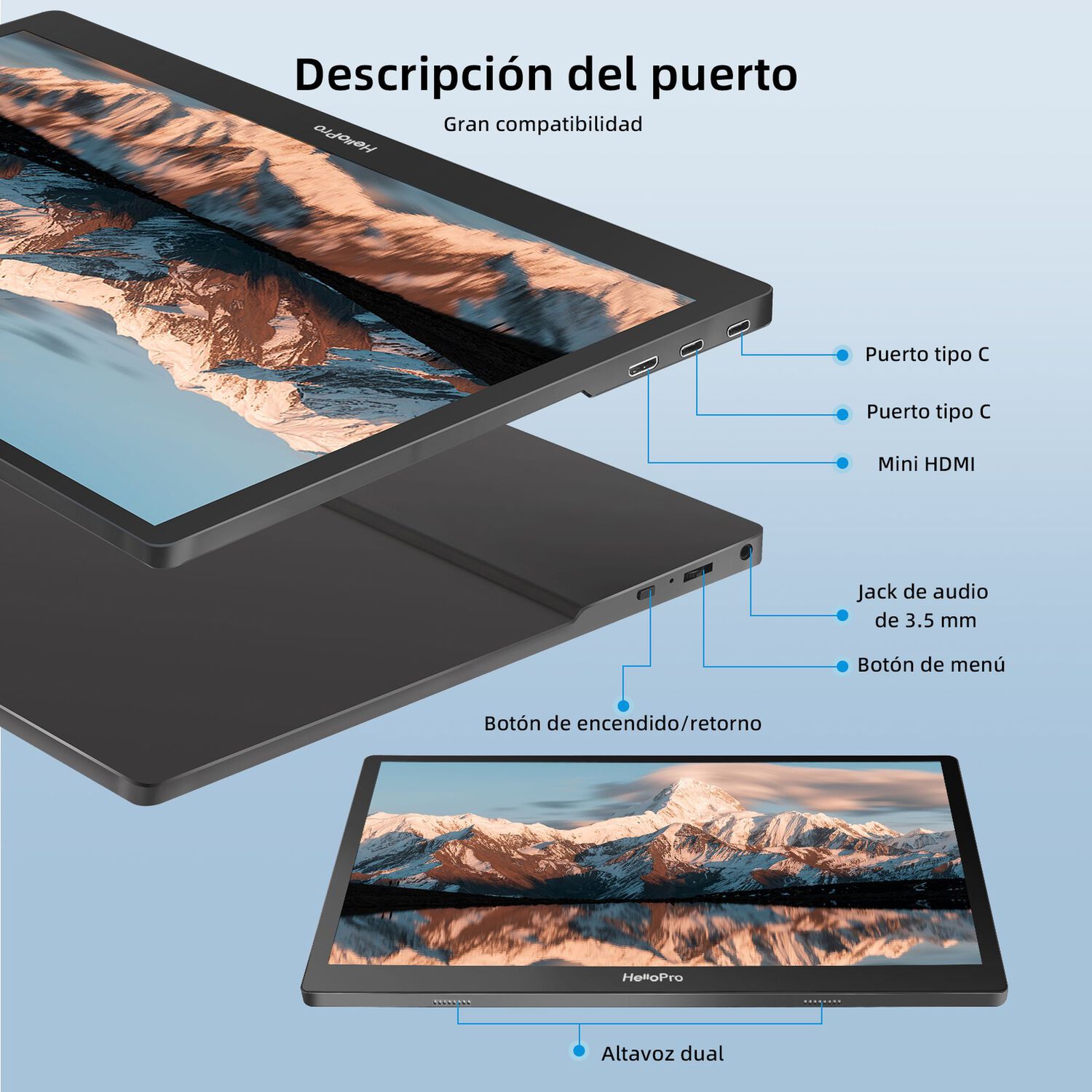 Monitor Portatil 15.6" Fhd, Ips + Funda Con Soporte/ Hello M1 image number 2.0