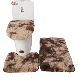 Set De Alfombras Peludo Para Baño 3 Piezas Beige Jaspeado