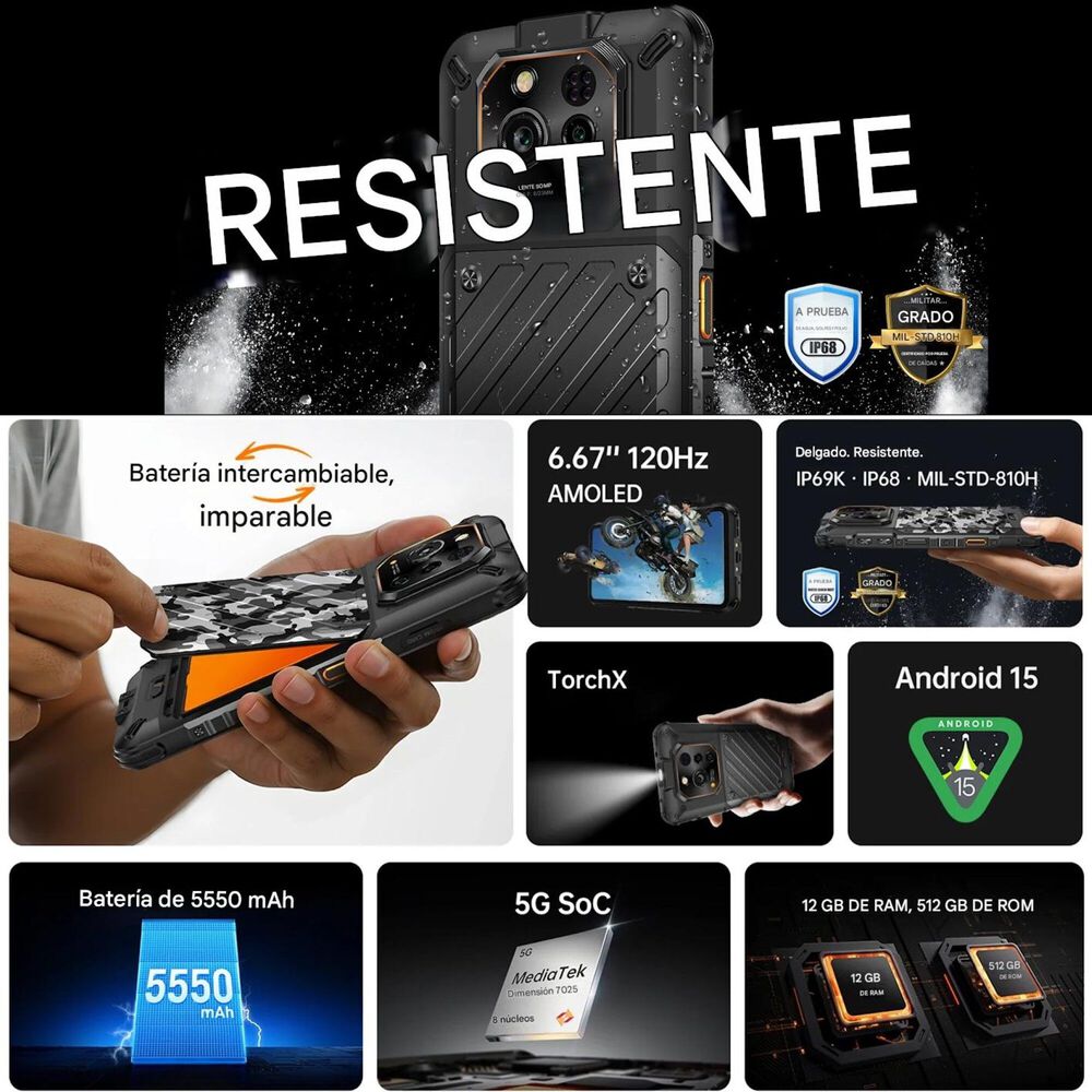 Celular Rugged Rugone Xever 7 Esim 2 Bater&iacute;as Dock Amoled image number 1.0
