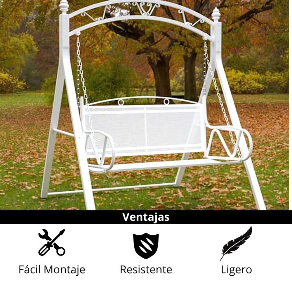 Silla Columpio Para Terraza 2 Personas 162x116x128cm Blanco image number 3.0
