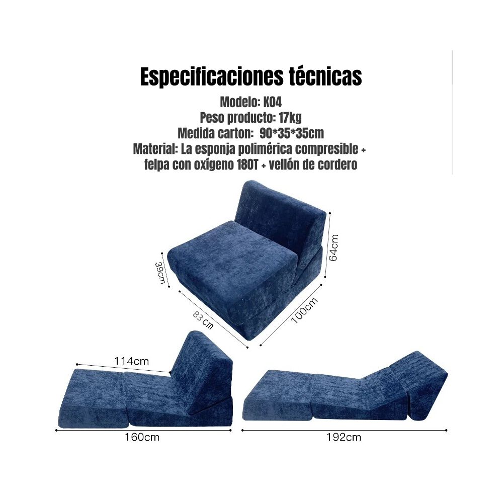 Sillon Sofa Cama Comprimido Convertible 3 En 1 K04 Azul image number 6.0