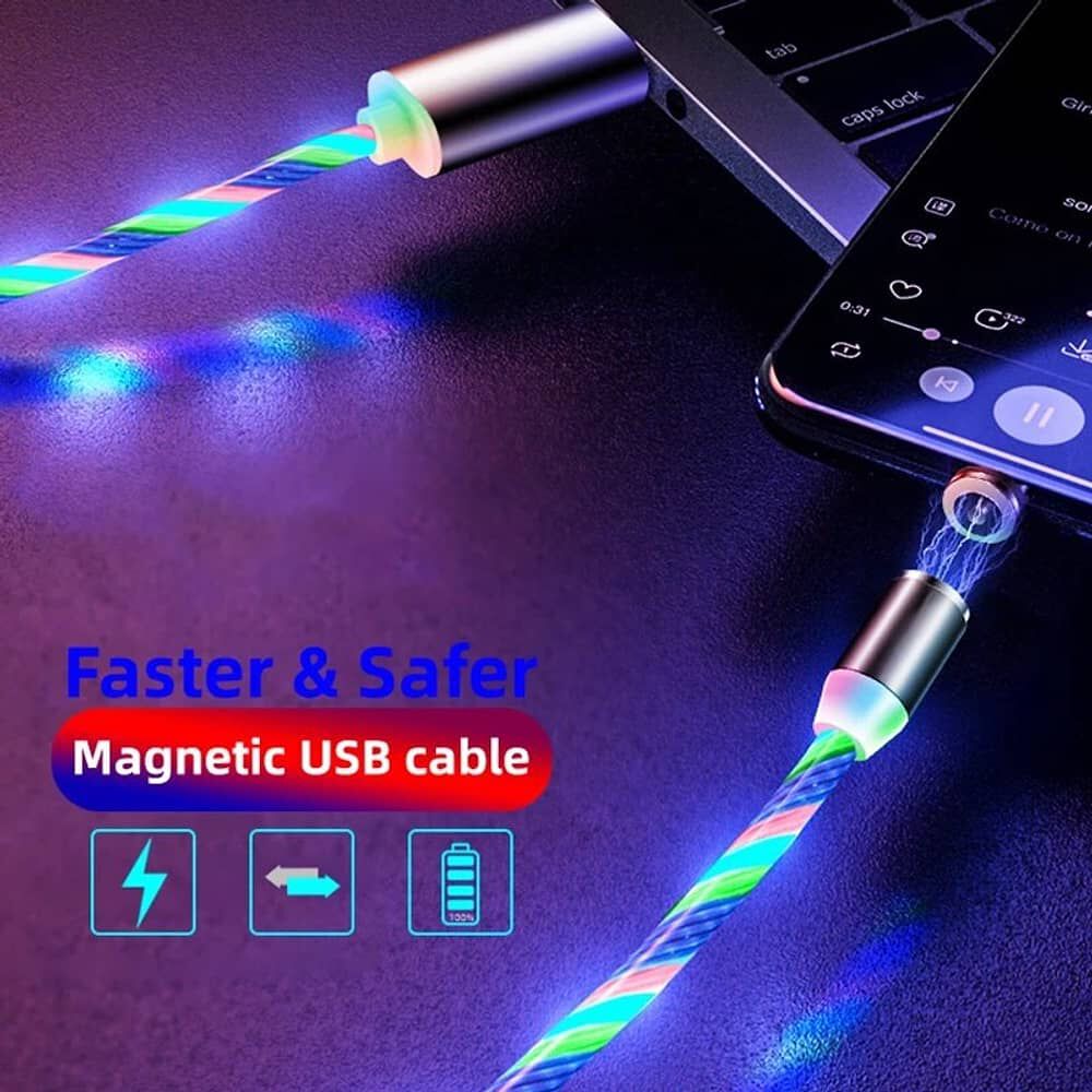 Cable De Carga Para Celular 3 En 1 Tipo C Brillante Luz Led Compatible Para Iphone Magnetico Compatible Ligthing Micro Usb Carga R&aacute;pida image number 5.0