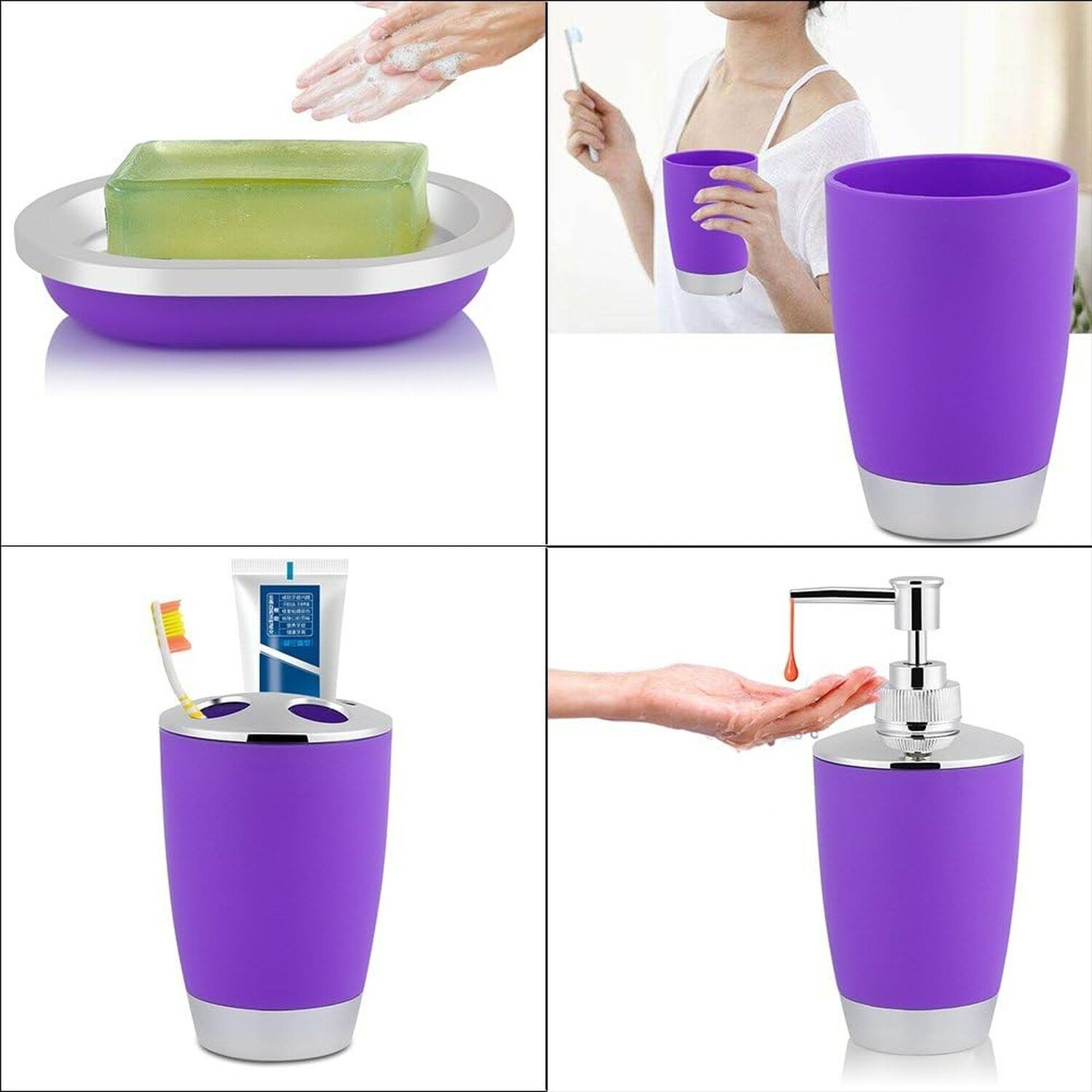 Set Accesorios Ba&ntilde;o 4 Piezas Morado Vaso Jab&oacute;n Cepillos image number 1.0