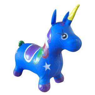 Unicornio Saltarín Inflable Con Sonido Azul