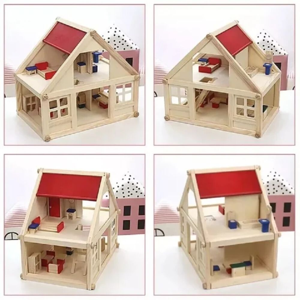 Casa De Muñecas De Madera Muebles Niñas + Set Familia Real image number 2.0