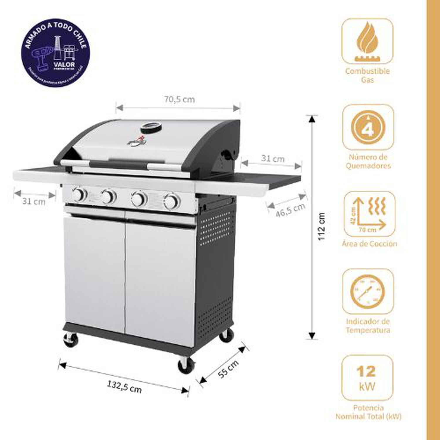 Set Parrilla A Gas 4 Quemadores New York Inox + Funda M image number 1.0