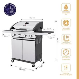 Set Parrilla A Gas 4 Quemadores New York Inox + Funda M
