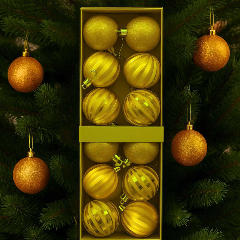 12 Bambalinas Esferas Navideñas Dorado 6cm Decoracion Navidad image number 1.0