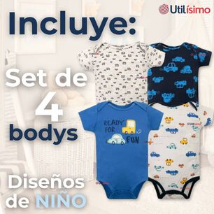 Pack 4 Bodys Ni&ntilde;o Manga Corta Tedmimak 100% Algod&oacute;n Ready Fun