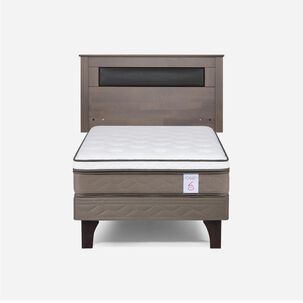 Cama Europea Rosen New Style 6 / 1.5 Plazas / Base Normal  + Respaldo Ferrara Gris