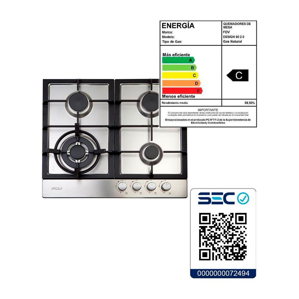 Encimera A Gas FDV Design 60 2.0 BUT / 4 Quemadores image number 4.0