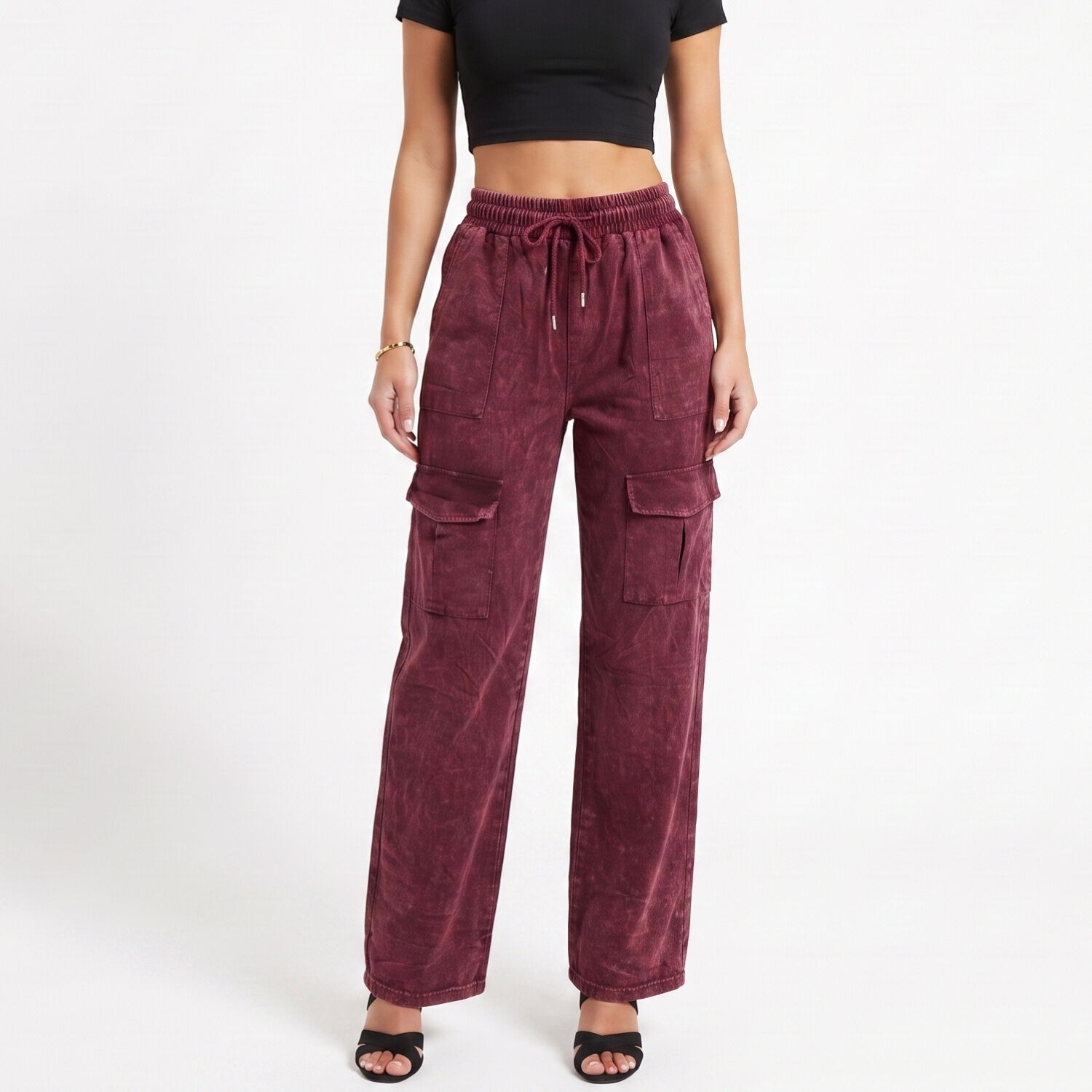 Buzo Acid Wash Cargo Wide Leg Mujer image number 0.0