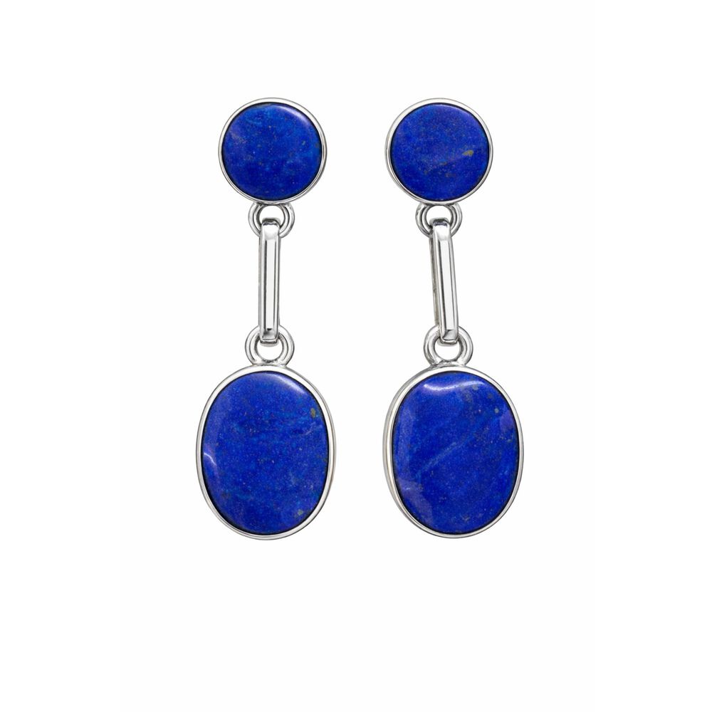 Aros Lapisl&aacute;zuli Ovalado Plata 950 Atornillados Colgantes Mujer Elegantes Piedra Azul image number 0.0
