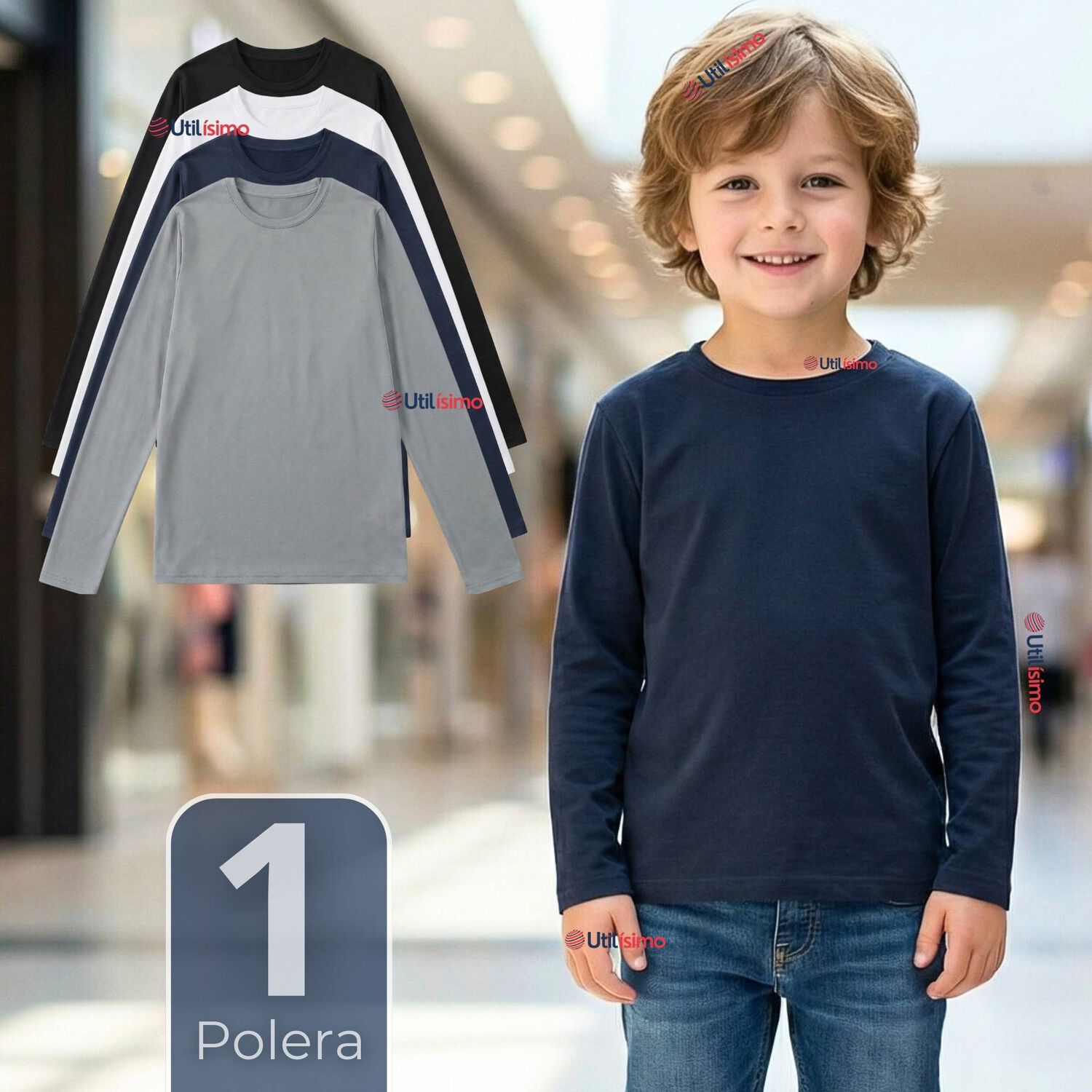 Polera Camiseta Polar Primera Capa Cuello Redondo Manga Larga Colores Surtido Niño