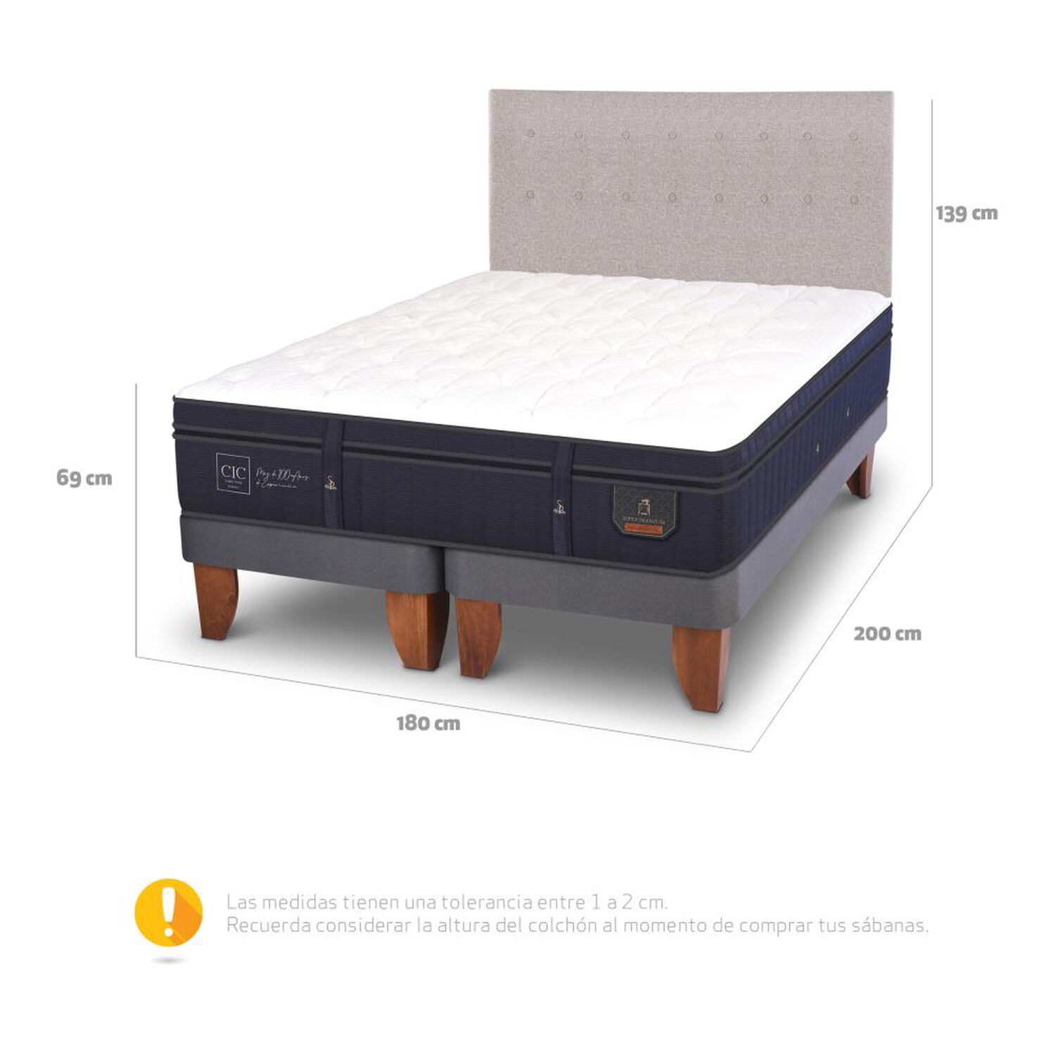 Cama Europea Cic Super Premium / King / Base Dividida + Respaldo image number 2.0