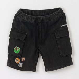 Short Ni&ntilde;o Negro Denim Print Personajes Minecraft