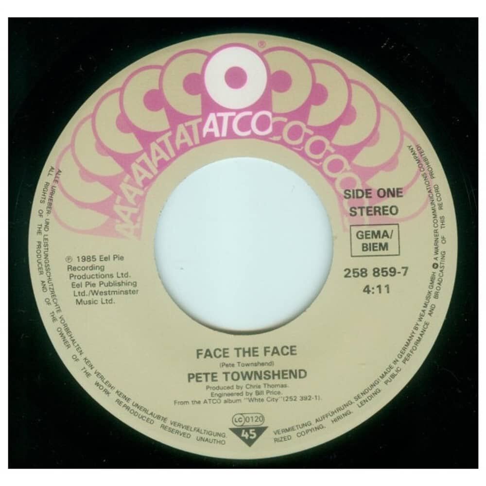 Pete Townshend - Face The Face | 7'' Single Vinilo Usado image number 2.0