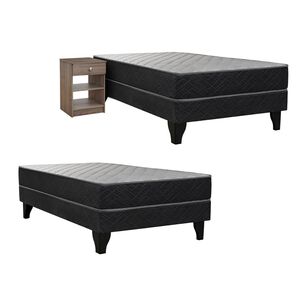 Cama Europea Celta Apolo Black / 1 Plaza / Base Normal + Velador