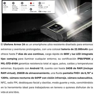 Ulefone Armor 24 Ultra Resistente Con Batería De 22.000mah Y Cámara Nocturna De 64mp