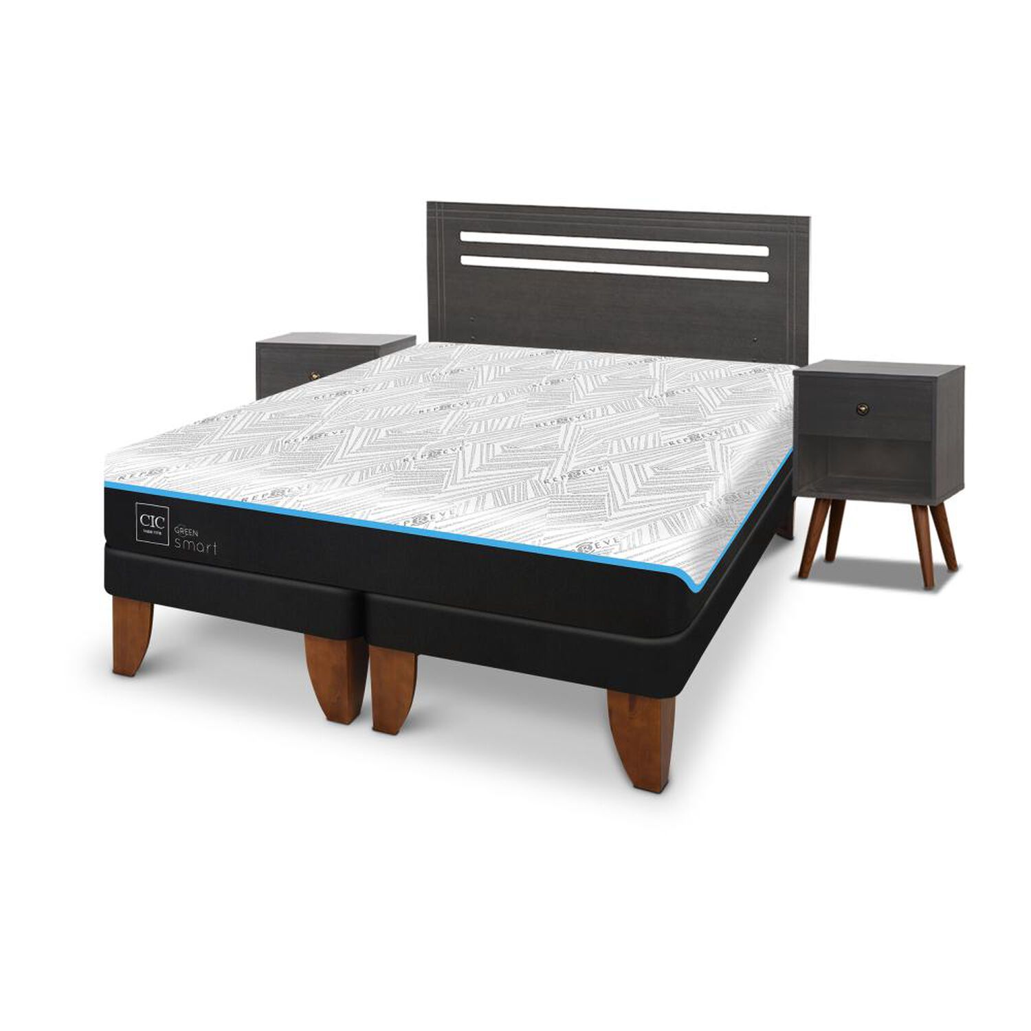 Cama Europea Cic Green Infinity / 2 Plazas / Base Dividida + Set De Maderas image number 1.0