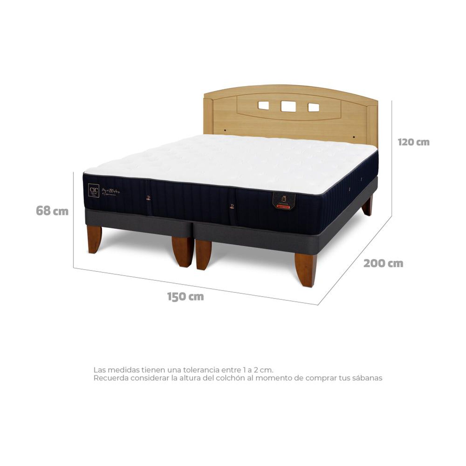 Cama Europea Cic Linea Premium / 2 Plazas / Base Dividida + Respaldo image number 4.0