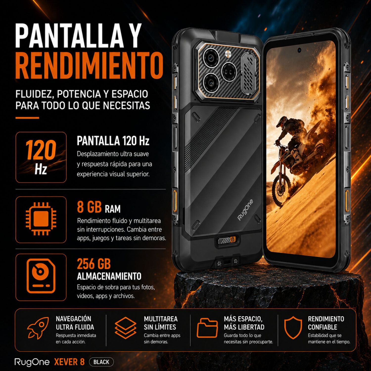 Celular Rugged Rugone Xever 8 4g 2 Bater&iacute;as 256gb 16gb Ram image number 7.0