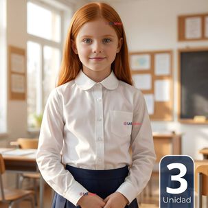 Pack 3 Blusas Escolar Camisa Blanca Manga Larga Colegio Para Ni&ntilde;as