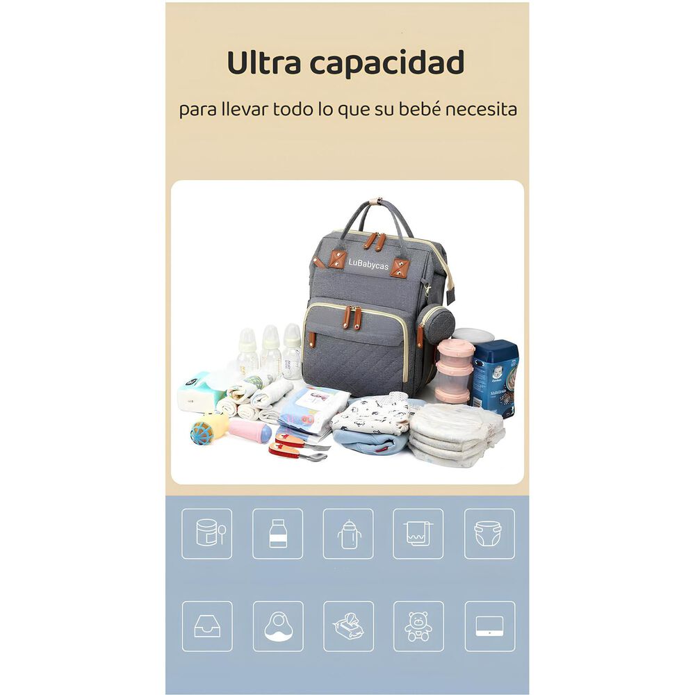 Mochila Maternal Lubabycas Impermeable Con Accesorios Negra image number 9.0