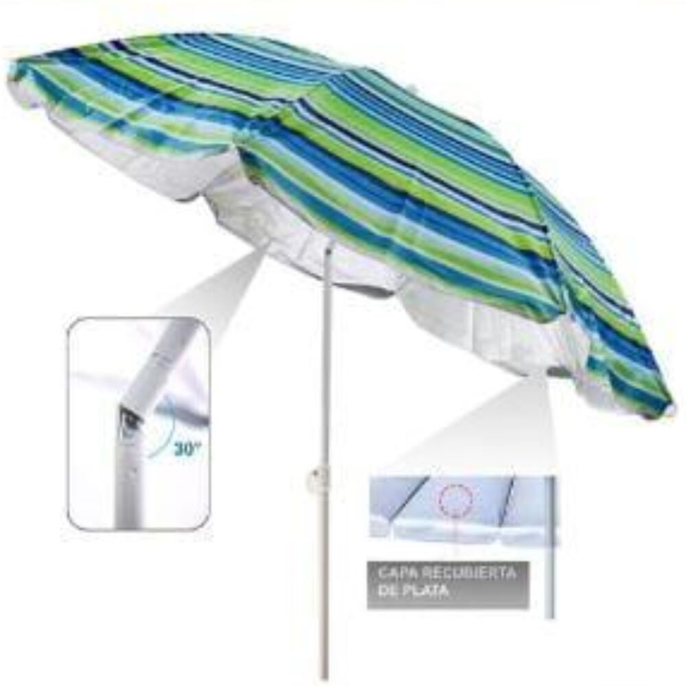 Sombrilla Reclinable 2.20 Mts Diametro Playa Camping Diseño Rayas Colores Variados image number 2.0