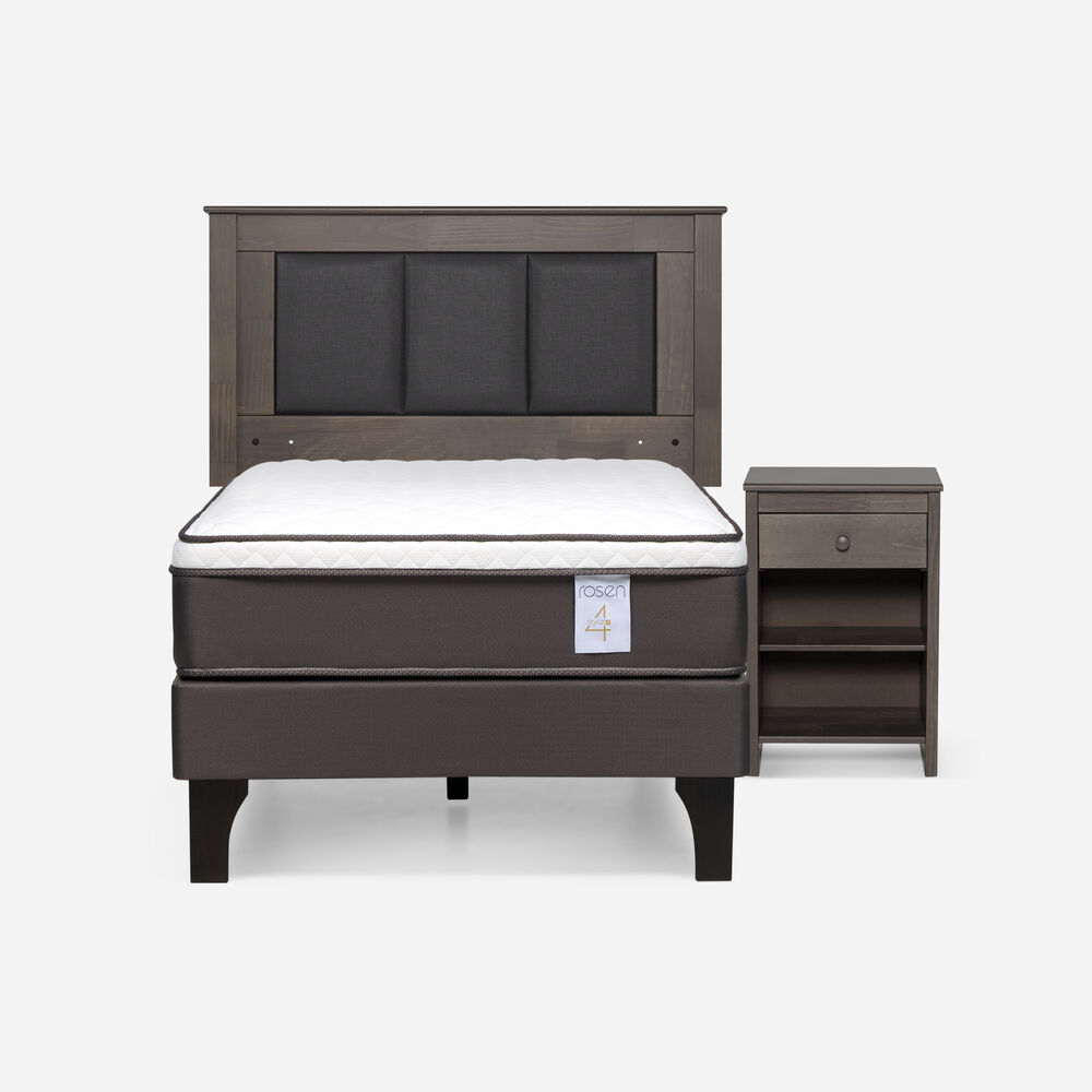 Cama Europea Rosen New Style 4 Plus / 1.5 Plazas / Base Normal  + Set Maderas Rachel Gris image number 0.0