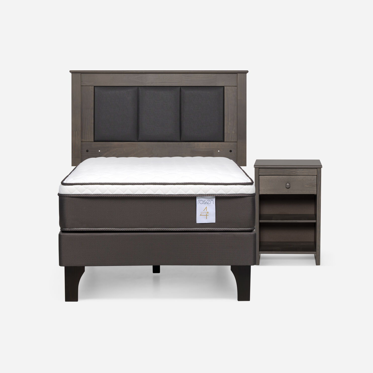 Cama Europea Rosen New Style 4 Plus / 1.5 Plazas / Base Normal  + Set Maderas Rachel Gris image number 0.0