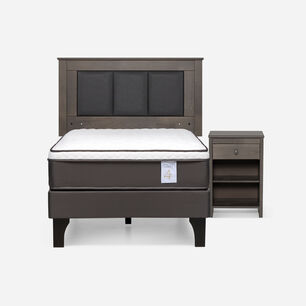 Cama Europea Rosen New Style 4 Plus / 1.5 Plazas / Base Normal  + Set Maderas Rachel Gris