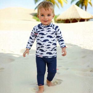 Traje De Ba&ntilde;o Manga Larga Pantal&oacute;n Largo 2 Piezas Corte Split Ni&ntilde;o 3 A 9 A&ntilde;os White Whale