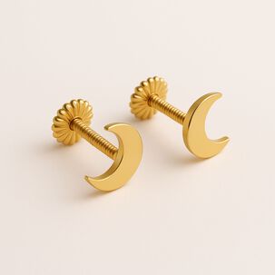 Aros Luna Oro 18k 5mm Atornillados 0.70gr Mujer Ni&ntilde;a Hipoalerg&eacute;nicos