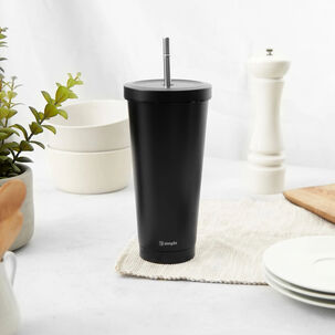 Vaso T&eacute;rmico Tumbler 750ml Con Tapa Y Bombilla Negro Simplit