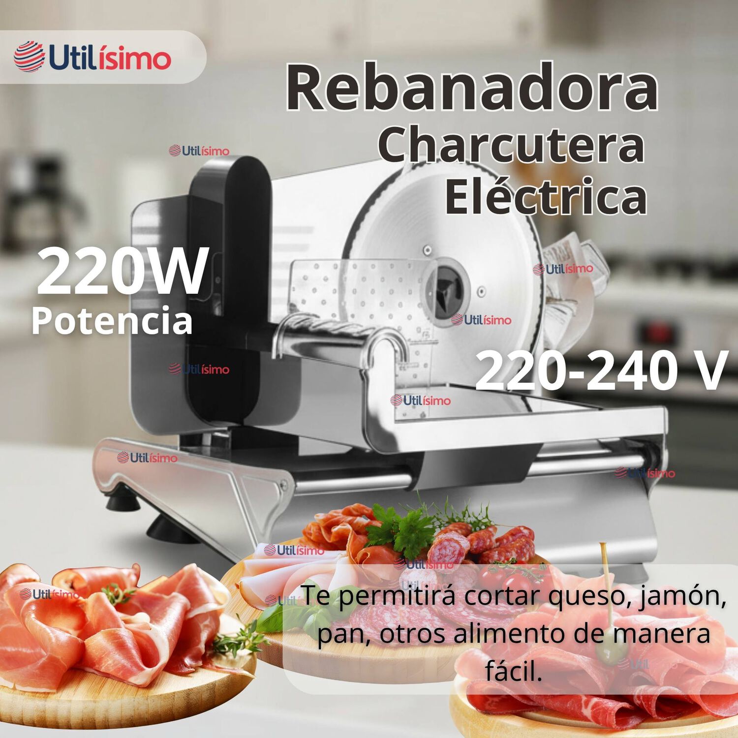 Rebanadora Cortadora Fiambre Carne El&eacute;ctrica Raf Color Plateado image number 1.0