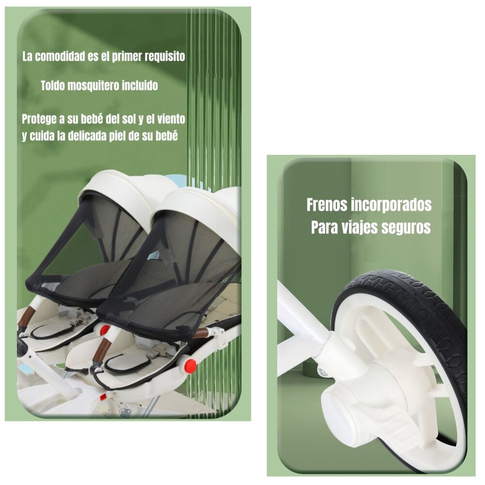 Coche Doble Con Mesita De Comer Reclinable Blanco Lubabycas image number 5.0