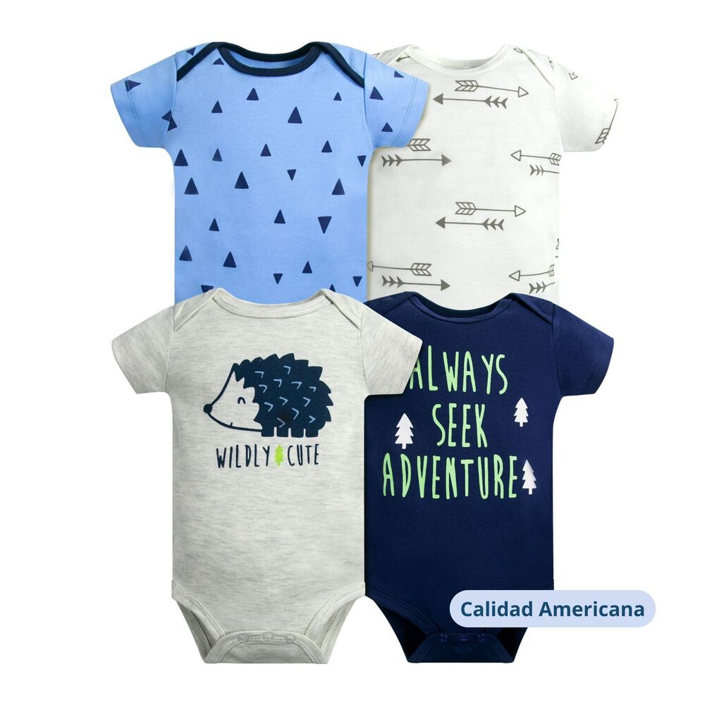 Pack 4 Bodys Niño Manga Corta Tedmimak 100% Algodón Puercoespín Azul image number 3.0