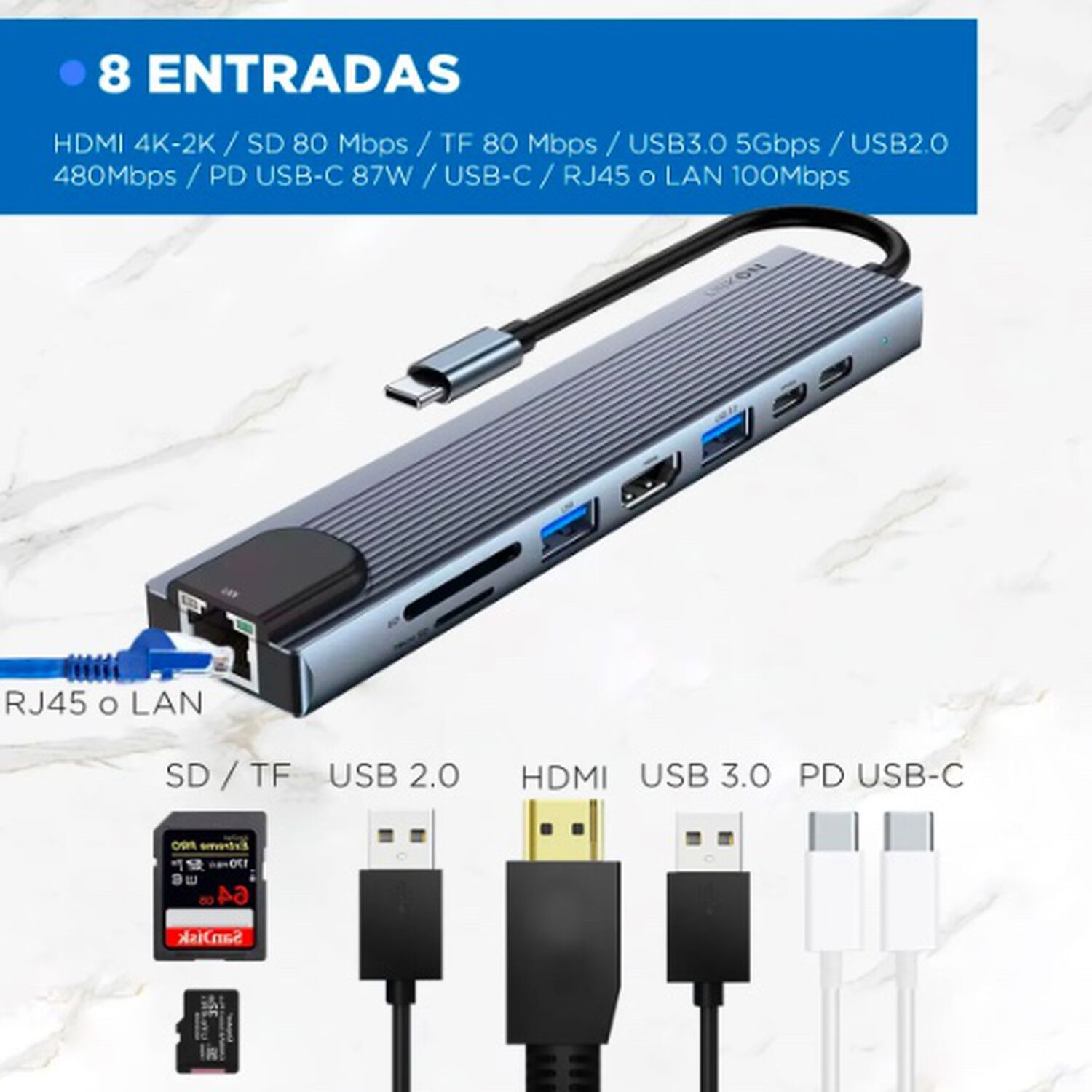 Adaptador Usb Tipo C 8 En 1 image number 3.0