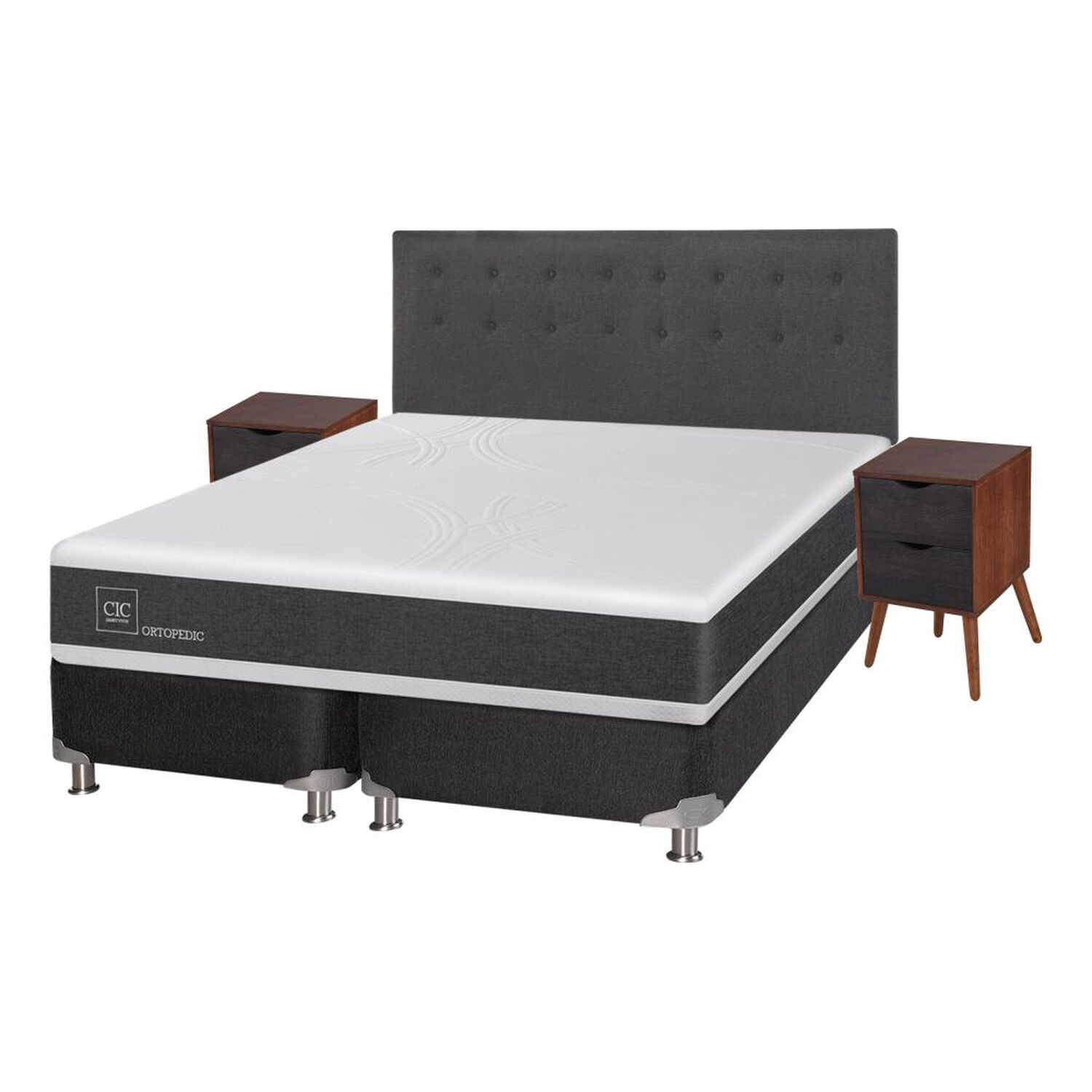 Box Spring Cic Ortopedic / King / Base Dividida  + Set De Maderas image number 1.0