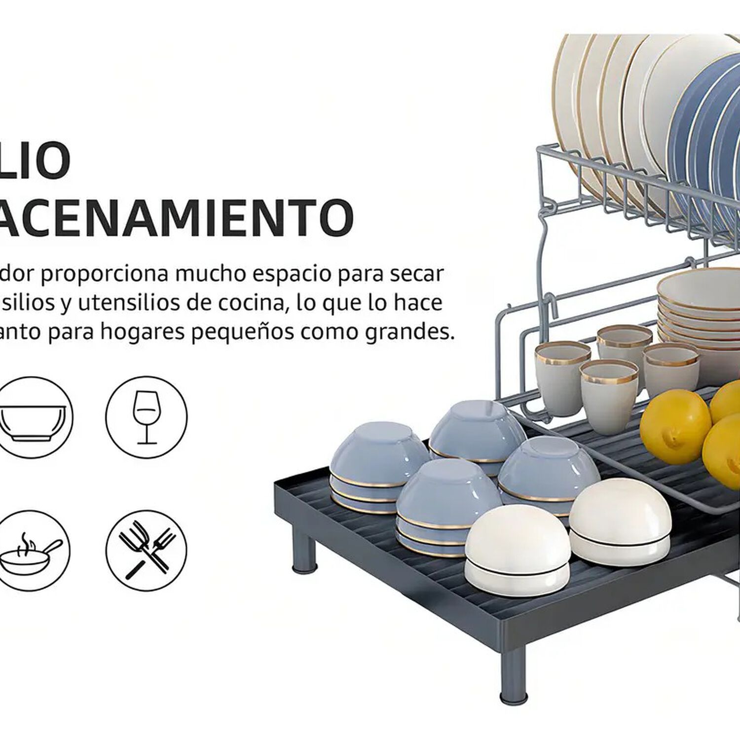 Secaplatos Escurridor De Acero Al Carbono Con Bandeja Extensible Y 2 Niveles Con Cubiertero Y Tabla image number 2.0