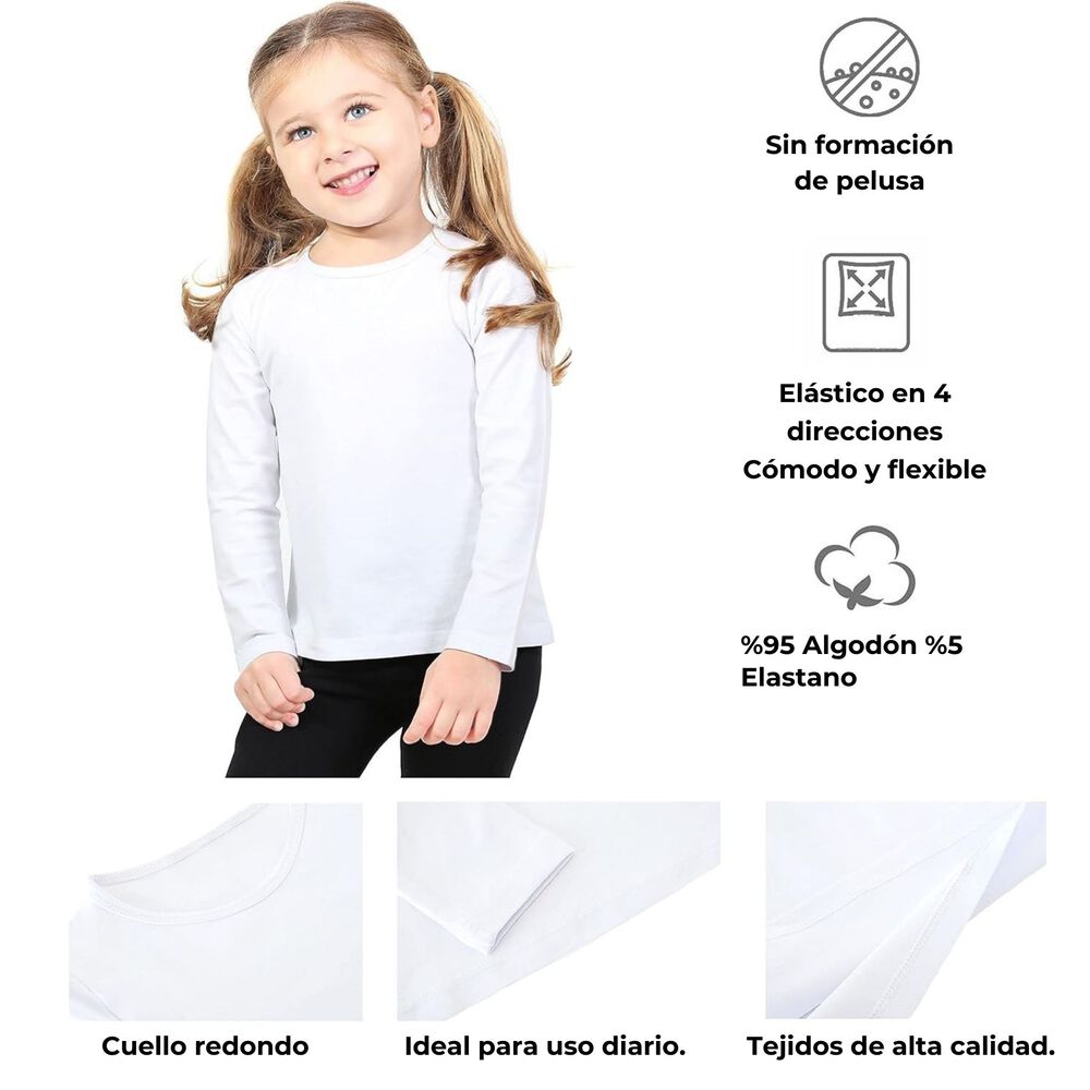 Pack 6 Camisetas Poleras Polar De Niña Blanco Primera Capa image number 3.0