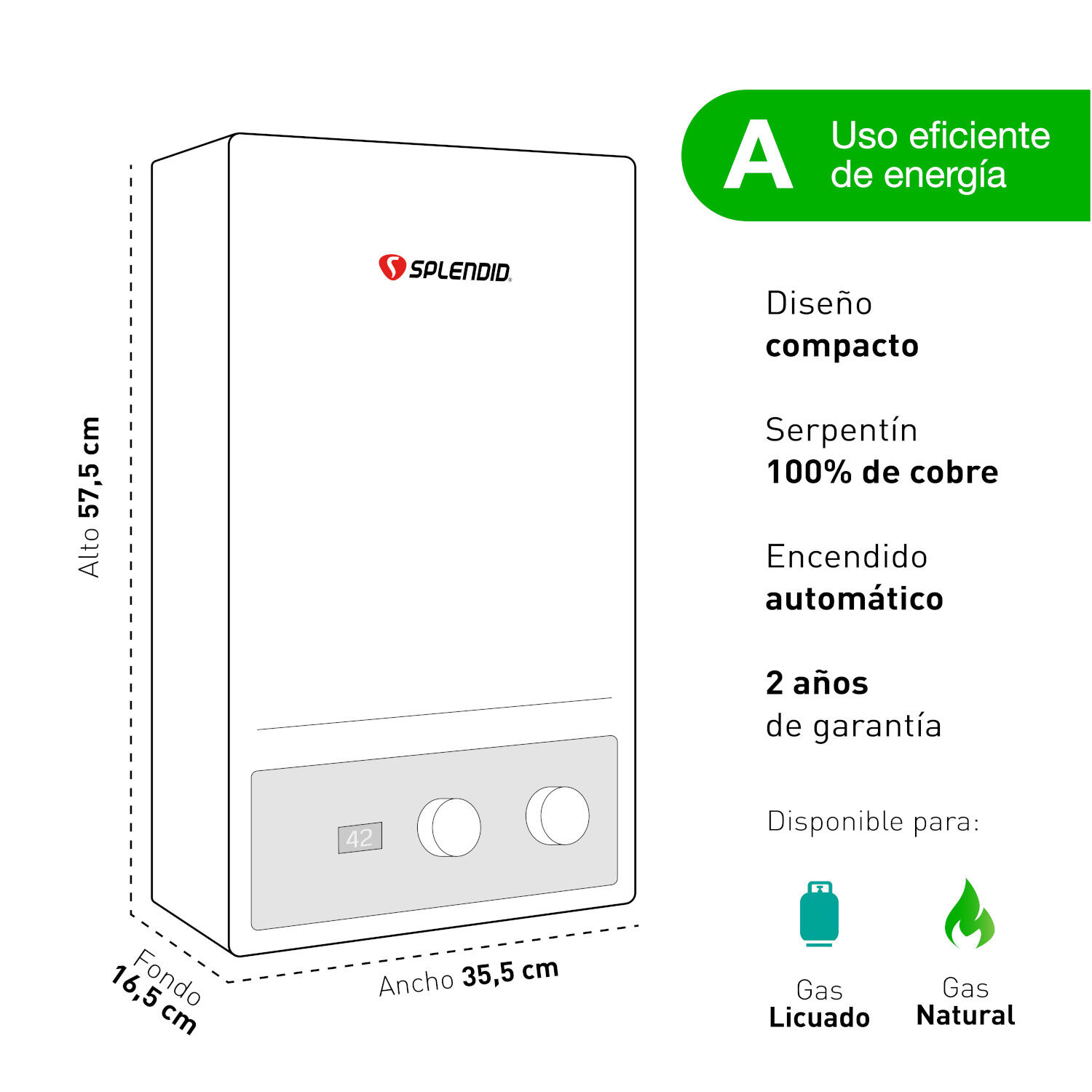 Calefont 13 Litros Gas Natural Tiro Forzado Splendid image number 5.0
