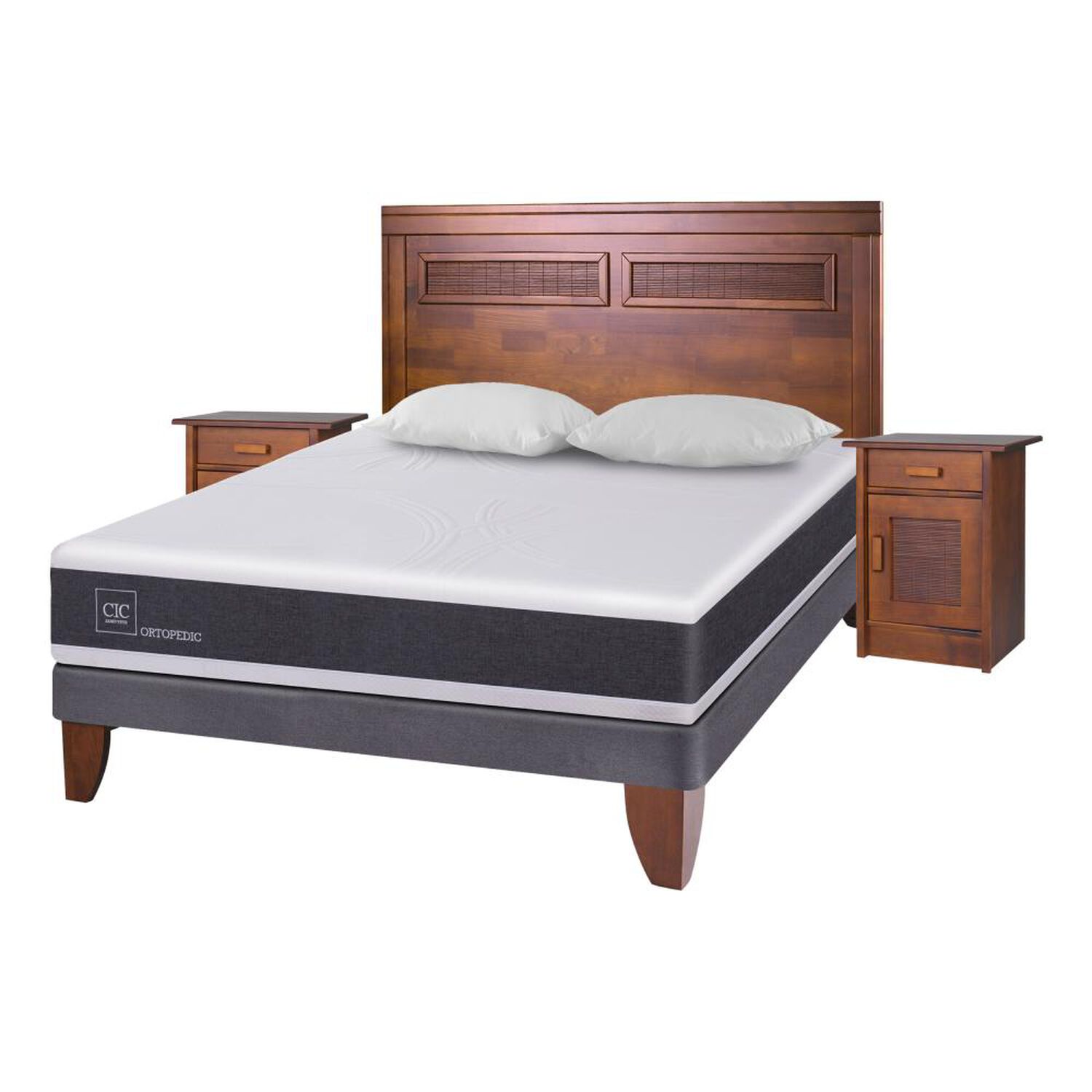 Cama Europea Cic New Ortopedic / 2 Plazas / Base Normal + Set De Maderas + Almohadas image number 1.0