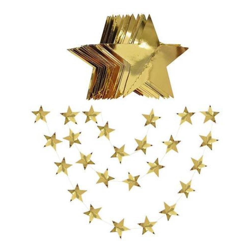 Guirnaldas De Papel Estrellas Espejo Oro Plata Rosa 4 Metros image number 1.0
