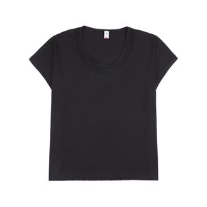 Polera Lisa Manga Corta Cuello Redondo Con Aplicación Lace Mujer Sexy Large