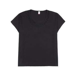Polera Lisa Manga Corta Cuello Redondo Con Aplicaci&oacute;n Lace Mujer Sexy Large