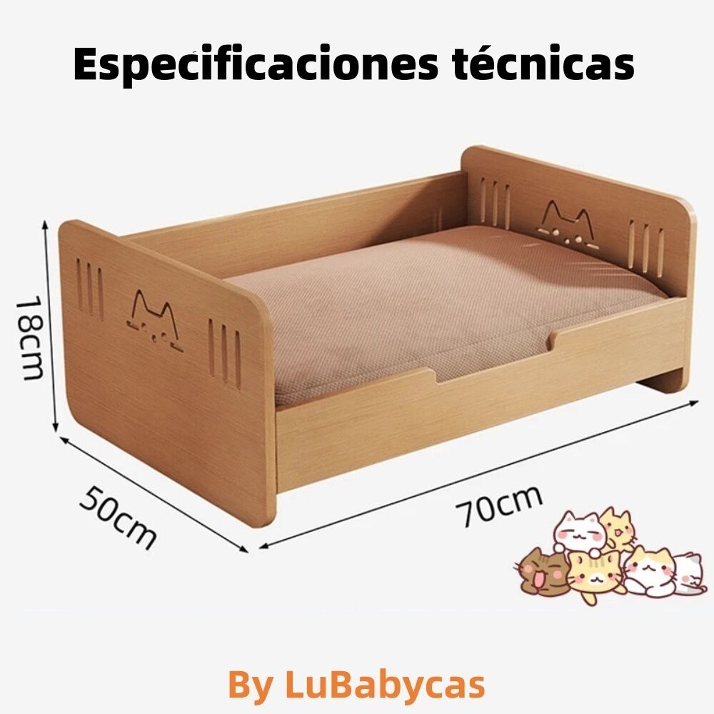 Cama Para Mascotas Madera Con Colch&oacute;n 50x70cm By Lubabycas image number 6.0