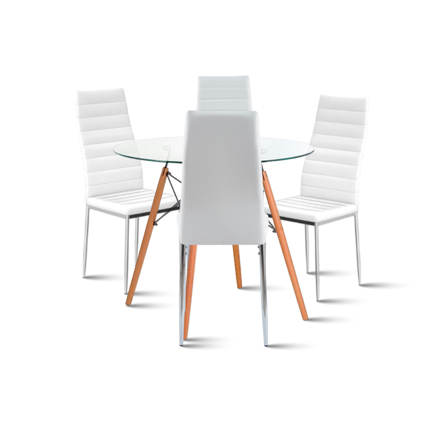 Comedor Mesa Eames 80cm Redonda Vidrio + 4 Sillas Dining Liana Acolchadas - Blancas image number 0.0
